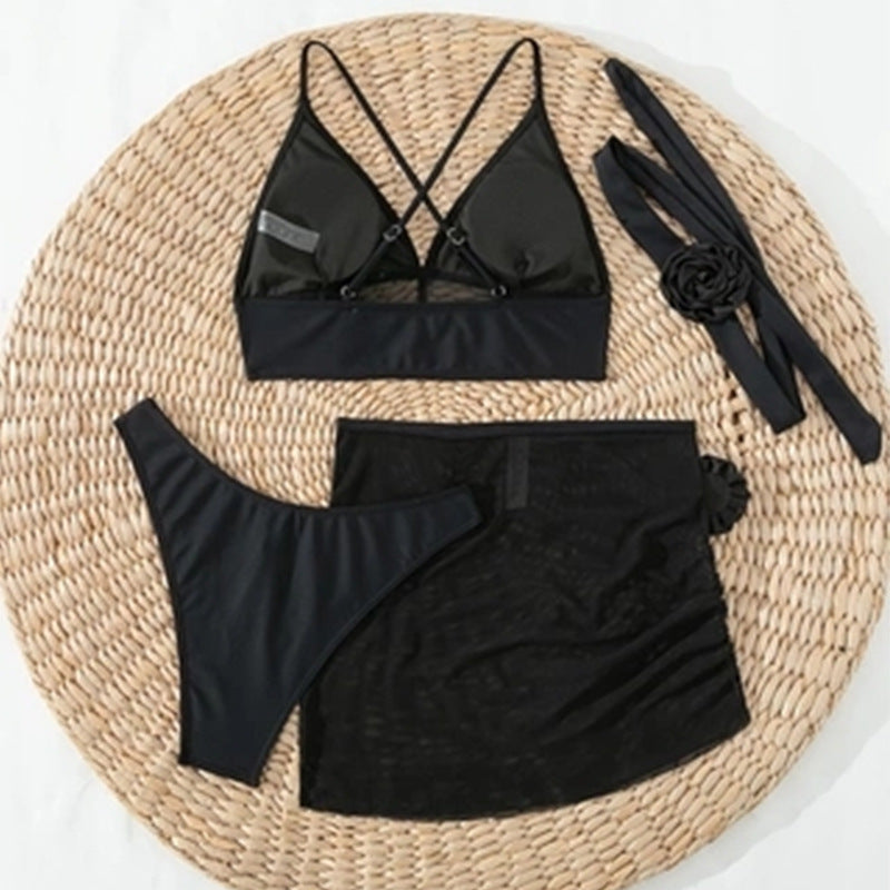 Solid Color Sexy Four-Piece Bikini Swimwear Set for Women