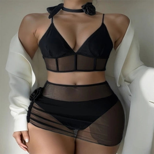 Solid Color Sexy Four-Piece Bikini Swimwear Set for Women