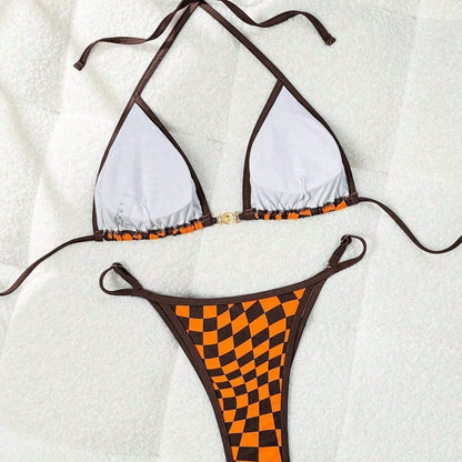 Swimsuit Split Resort Seaside Plaid Strap Bikini
