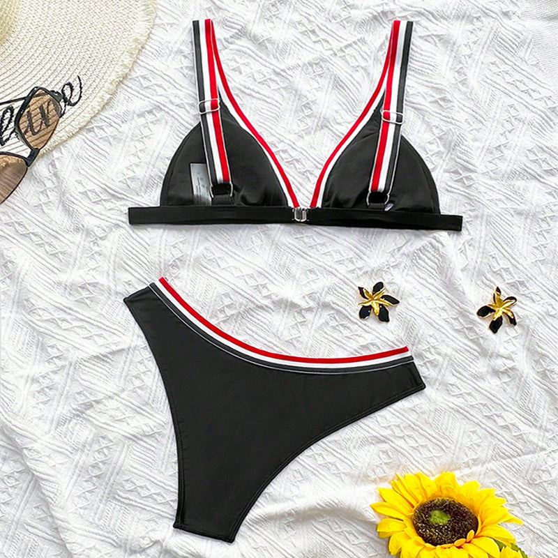 Women's Color-Block Strappy Bikini for Beach and Hot Springs