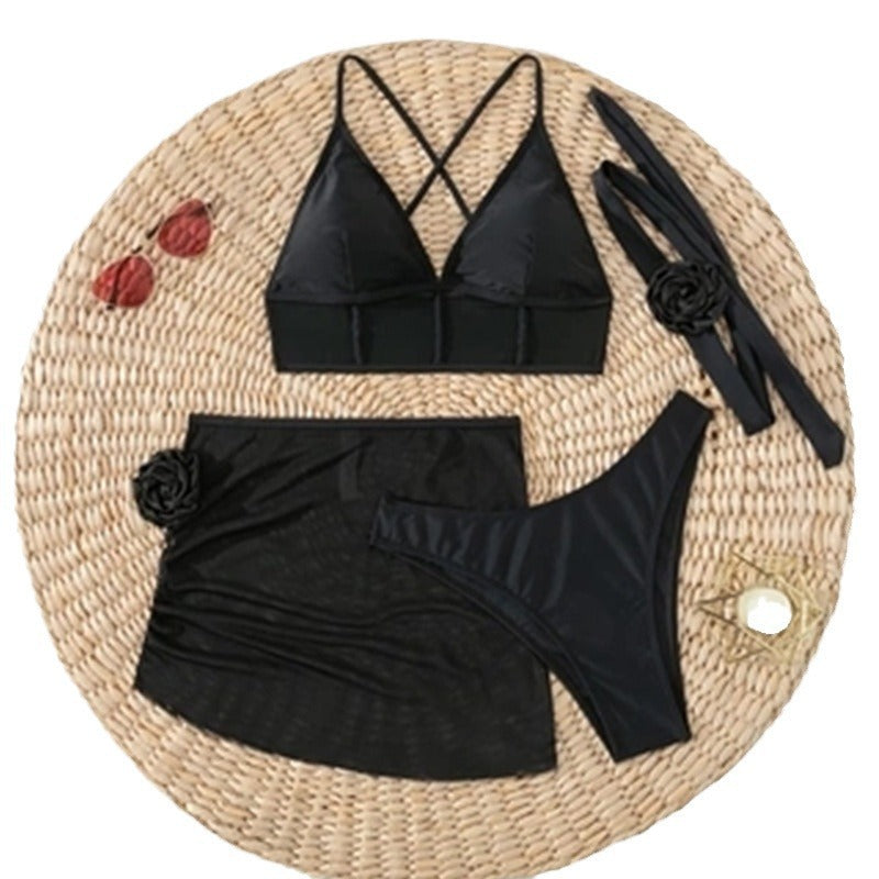 Solid Color Sexy Four-Piece Bikini Swimwear Set for Women