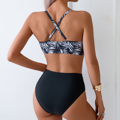 Swimsuit women's neck hanging printed bikini